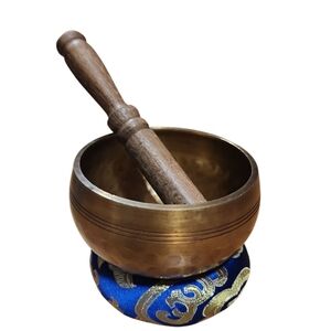Handcrafted Tibetan Singing Bowl Set Brass with Wooden Mallet & Silk Cushion